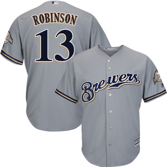 Youth Majestic Milwaukee Brewers 13 Glenn Robinson Authentic Grey Road Cool Base MLB Jersey