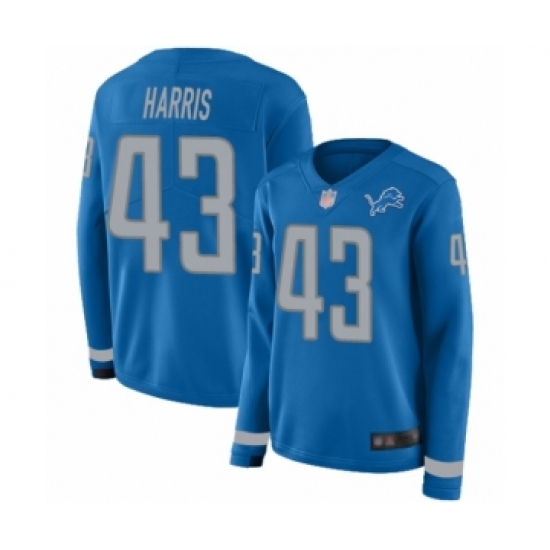 Women's Detroit Lions 43 Will Harris Limited Blue Therma Long Sleeve Football Jersey