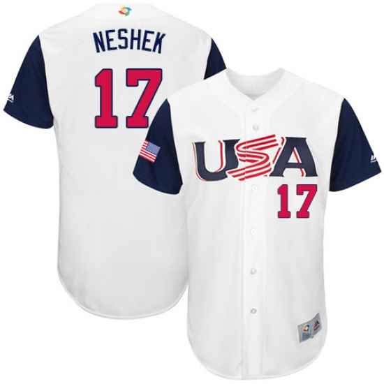 Men's USA Baseball Majestic 17 Pat Neshek White 2017 World Baseball Classic Authentic Team Jersey