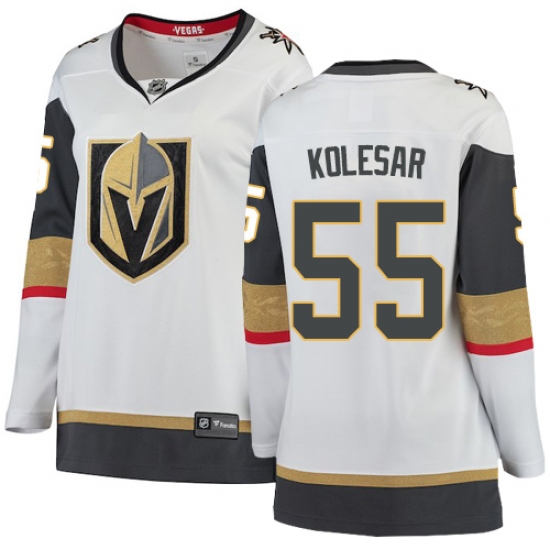Women's Vegas Golden Knights 55 Keegan Kolesar Authentic White Away Fanatics Branded Breakaway NHL Jersey