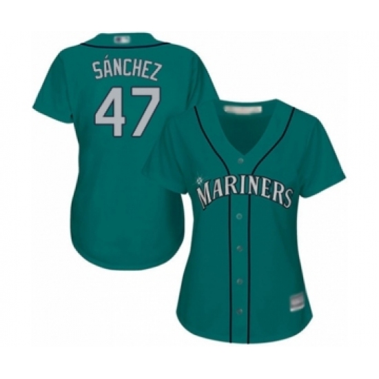 Women's Seattle Mariners 47 Ricardo Sanchez Authentic Teal Green Alternate Cool Base Baseball Player Jersey