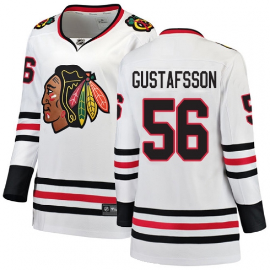 Women's Chicago Blackhawks 56 Erik Gustafsson Authentic White Away Fanatics Branded Breakaway NHL Jersey