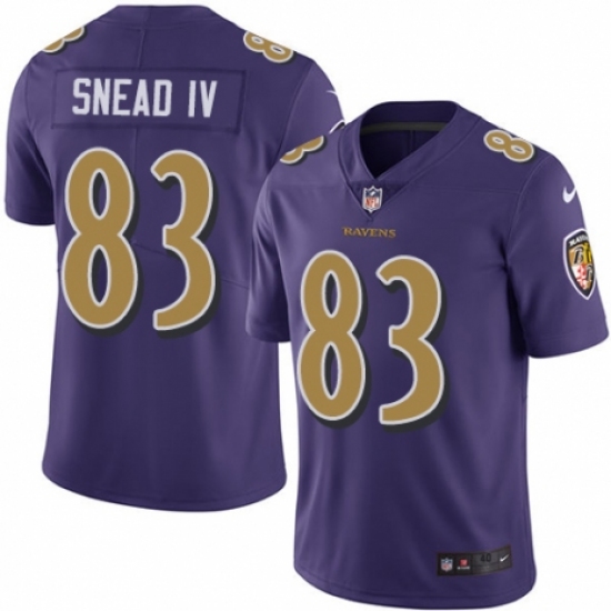 Men's Nike Baltimore Ravens 83 Willie Snead IV Limited Purple Rush Vapor Untouchable NFL Jersey