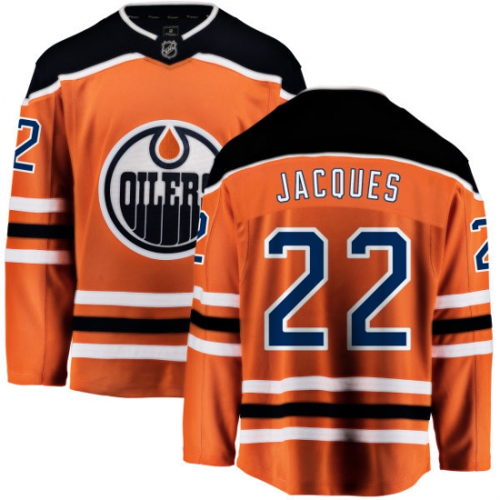 Youth Edmonton Oilers 22 Jean-Francois Jacques Fanatics Branded Orange Home Breakaway NHL Jersey