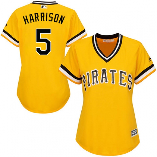 Women's Majestic Pittsburgh Pirates 5 Josh Harrison Replica Gold Alternate Cool Base MLB Jersey