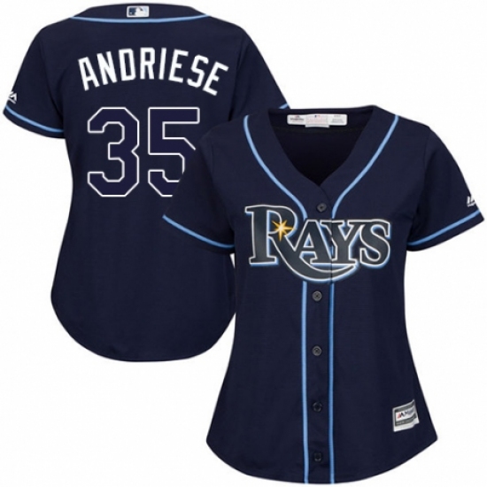 Women's Majestic Tampa Bay Rays 35 Matt Andriese Authentic Navy Blue Alternate Cool Base MLB Jersey