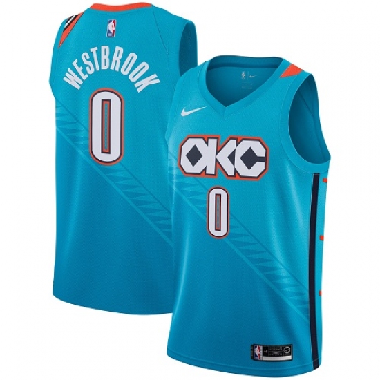 Youth Nike Oklahoma City Thunder 0 Russell Westbrook Swingman Turquoise NBA Jersey - City Edition