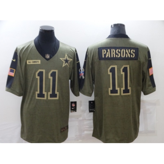 Men's Dallas Cowboys 11 Micah Parsons Gold 2021 Salute To Service Limited Player Jersey