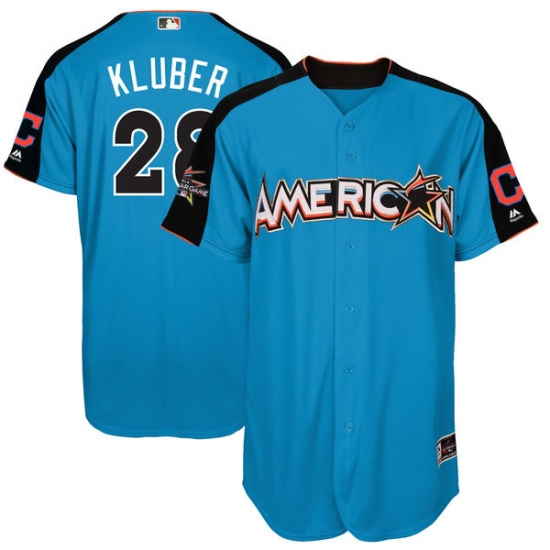 Men's Majestic Cleveland Indians 28 Corey Kluber Replica Blue American League 2017 MLB All-Star MLB Jersey