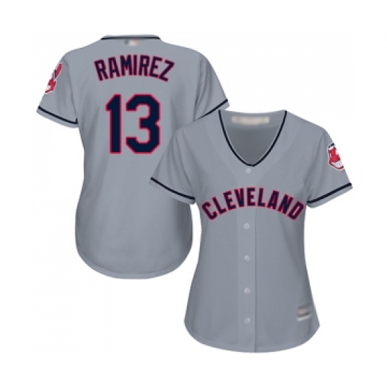 Women's Cleveland Indians 13 Hanley Ramirez Replica Grey Road Cool Base Baseball Jersey