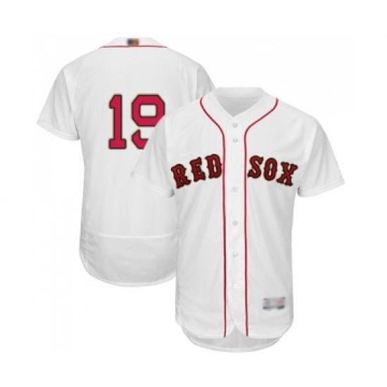 Men's Boston Red Sox 19 Jackie Bradley Jr White 2019 Gold Program Flex Base Authentic Collection Baseball Jersey