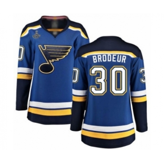 Women's St. Louis Blues 30 Martin Brodeur Fanatics Branded Royal Blue Home Breakaway 2019 Stanley Cup Champions Hockey Jersey