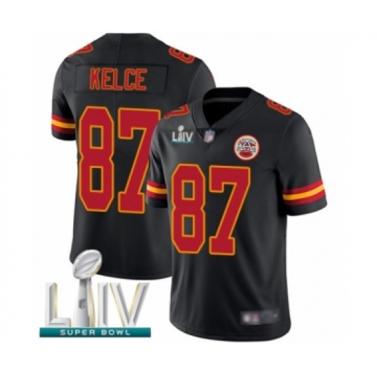 Men's Kansas City Chiefs 87 Travis Kelce Limited Black Rush Vapor Untouchable Super Bowl LIV Bound Football Jersey