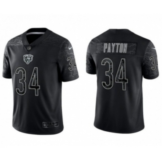 Men's Chicago Bears 34 Walter Payton Black Reflective Limited Stitched Football Jersey