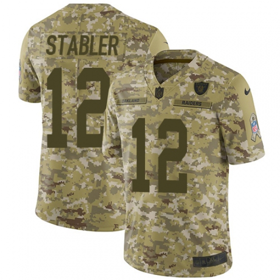 Youth Nike Oakland Raiders 12 Kenny Stabler Limited Camo 2018 Salute to Service NFL Jersey