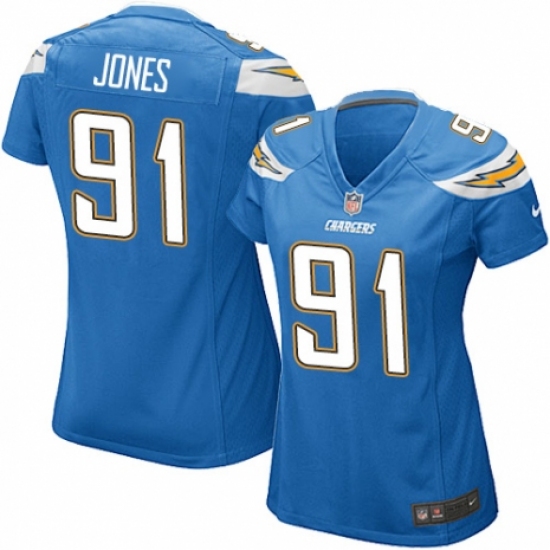 Women's Nike Los Angeles Chargers 91 Justin Jones Game Electric Blue Alternate NFL Jersey