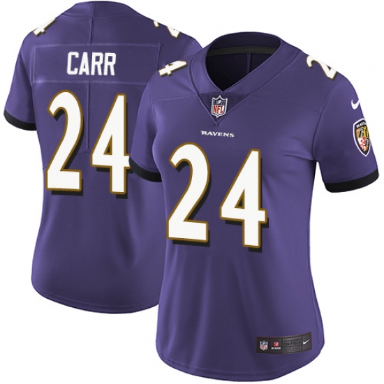 Women's Nike Baltimore Ravens 24 Brandon Carr Purple Team Color Vapor Untouchable Limited Player NFL Jersey