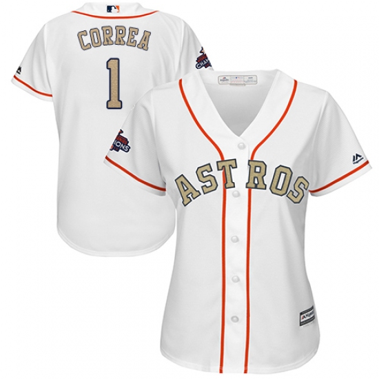 Women's Majestic Houston Astros 1 Carlos Correa Authentic White 2018 Gold Program Cool Base MLB Jersey