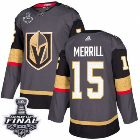 Men's Adidas Vegas Golden Knights 15 Jon Merrill Premier Gray Home 2018 Stanley Cup Final NHL Jersey
