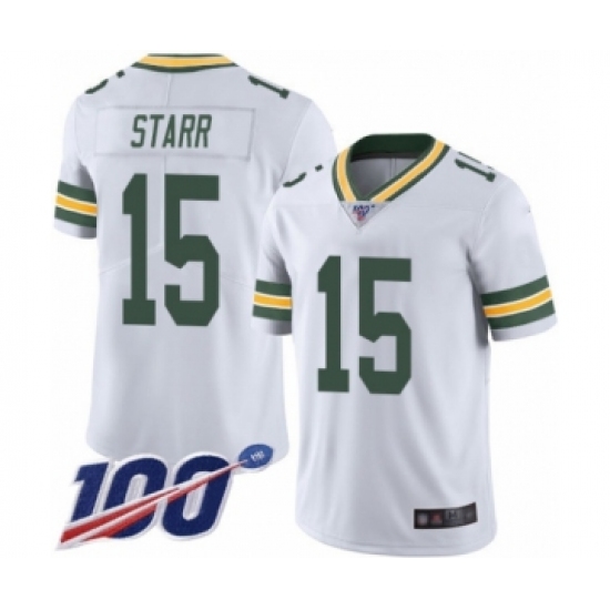 Men's Green Bay Packers 15 Bart Starr White Vapor Untouchable Limited Player 100th Season Football Jersey