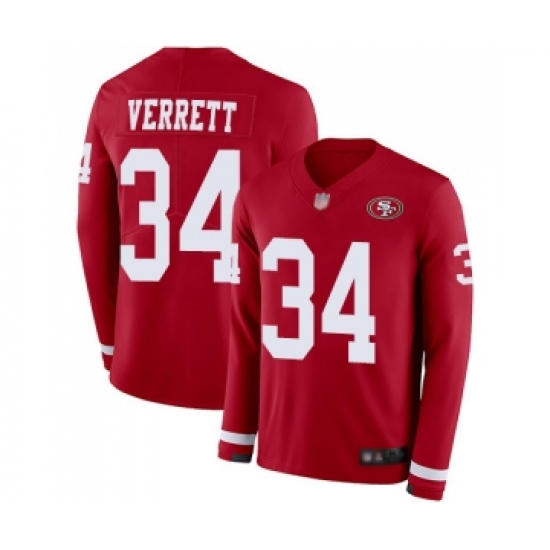 Youth San Francisco 49ers 34 Jason Verrett Limited Red Therma Long Sleeve Football Jersey