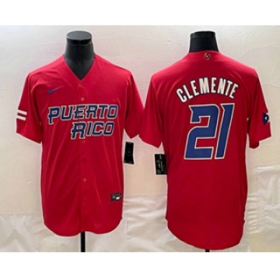 Men's Puerto Rico Baseball 21 Roberto Clemente 2023 Red World Classic Stitched Jerseys