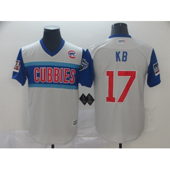 Men's Chicago Cubs 17 Kris Bryant KB Authentic White Baseball Jersey