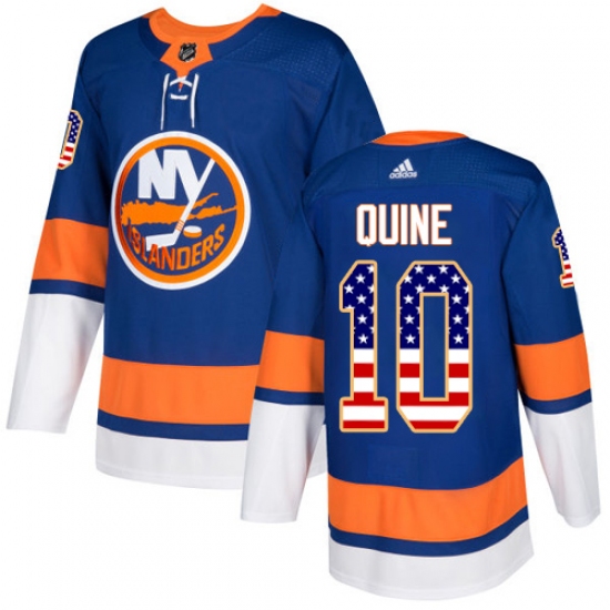 Men's Adidas New York Islanders 10 Alan Quine Authentic Royal Blue USA Flag Fashion NHL Jersey