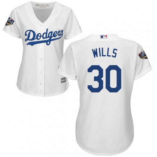 Women's Majestic Los Angeles Dodgers 30 Maury Wills Authentic White Home Cool Base 2018 World Series MLB Jersey