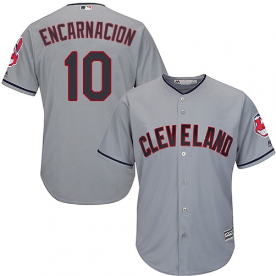 Men's Majestic Cleveland Indians 10 Edwin Encarnacion Replica Grey Road Cool Base MLB Jersey