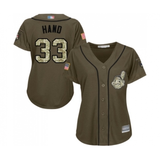 Women's Cleveland Indians 33 Brad Hand Authentic Green Salute to Service Baseball Jersey