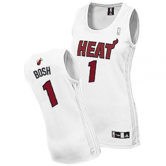 Women's Adidas Miami Heat 1 Chris Bosh Authentic White Home NBA Jersey