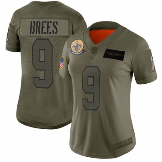 Women's New Orleans Saints 9 Drew Brees Limited Camo 2019 Salute to Service Football Jersey