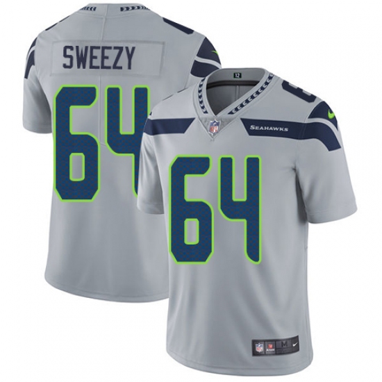 Men's Nike Seattle Seahawks 64 J.R. Sweezy Grey Alternate Vapor Untouchable Limited Player NFL Jersey