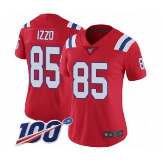 Women's New England Patriots 85 Ryan Izzo Red Alternate Vapor Untouchable Limited Player 100th Season Football Jersey
