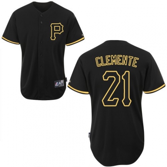 Men's Majestic Pittsburgh Pirates 21 Roberto Clemente Authentic Black Fashion MLB Jersey