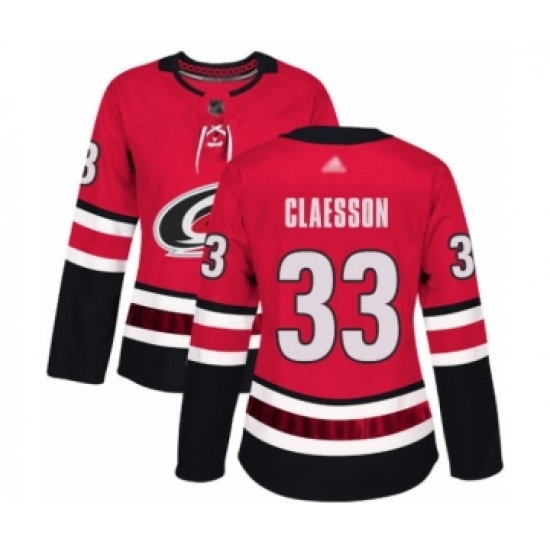 Women's Carolina Hurricanes 33 Fredrik Claesson Authentic Red Home Hockey Jersey