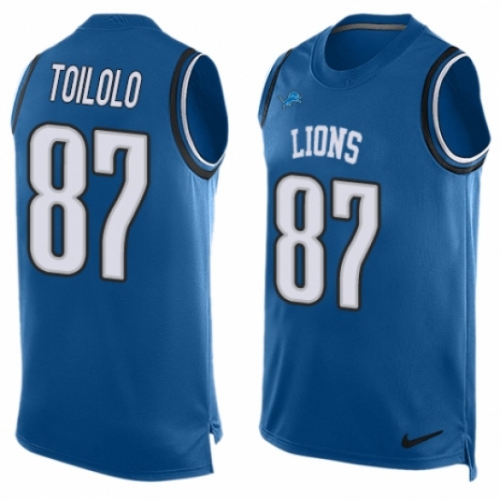 Men's Nike Detroit Lions 87 Levine Toilolo Limited Blue Player Name & Number Tank Top NFL Jersey