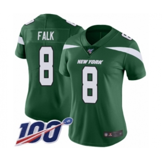 Women's New York Jets 8 Luke Falk Green Team Color Vapor Untouchable Limited Player 100th Season Football Jersey