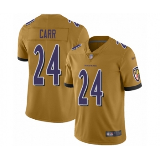 Youth Baltimore Ravens 24 Brandon Carr Limited Gold Inverted Legend Football Jersey