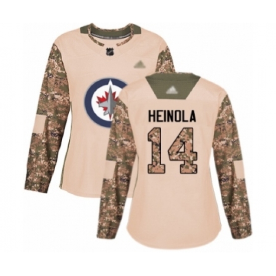 Women's Winnipeg Jets 14 Ville Heinola Authentic Camo Veterans Day Practice Hockey Jersey