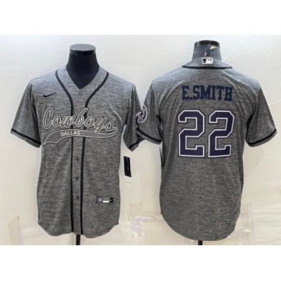 Men's Dallas Cowboys 22 Emmitt Smith Grey Gridiron With Patch Cool Base Stitched Baseball Jersey