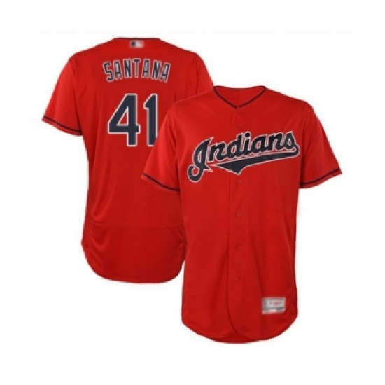 Men's Cleveland Indians 41 Carlos Santana Scarlet Alternate Flex Base Authentic Collection Baseball Jersey