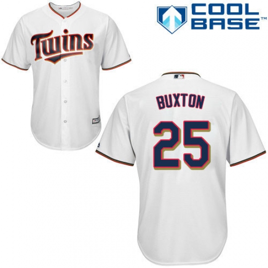 Men's Majestic Minnesota Twins 25 Byron Buxton Replica White Home Cool Base MLB Jersey