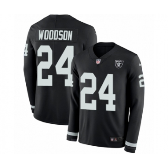 Men's Nike Oakland Raiders 24 Charles Woodson Limited Black Therma Long Sleeve NFL Jersey