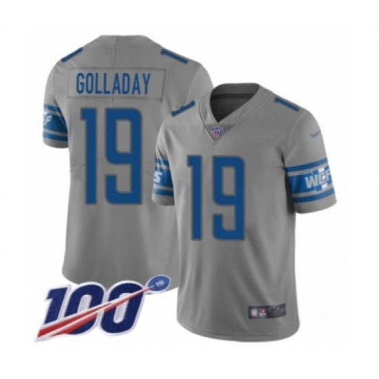 Youth Detroit Lions 19 Kenny Golladay Limited Gray Inverted Legend 100th Season Football Jersey