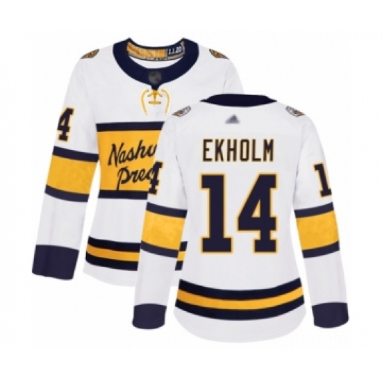 Women's Nashville Predators 14 Mattias Ekholm Authentic White 2020 Winter Classic Hockey Jersey