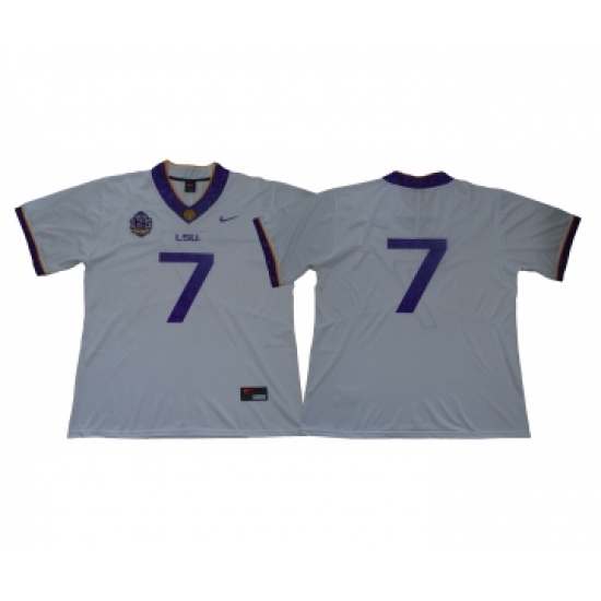 LSU Tigers 7 White 125 Sesons Nike College Football Jersey