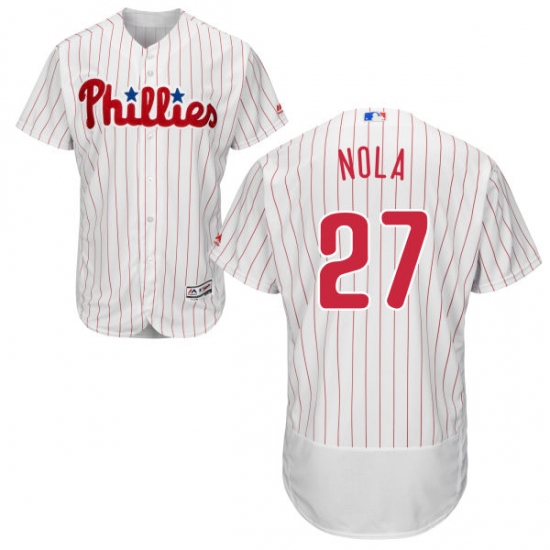 Men's Majestic Philadelphia Phillies 27 Aaron Nola White Home Flex Base Authentic Collection MLB Jersey