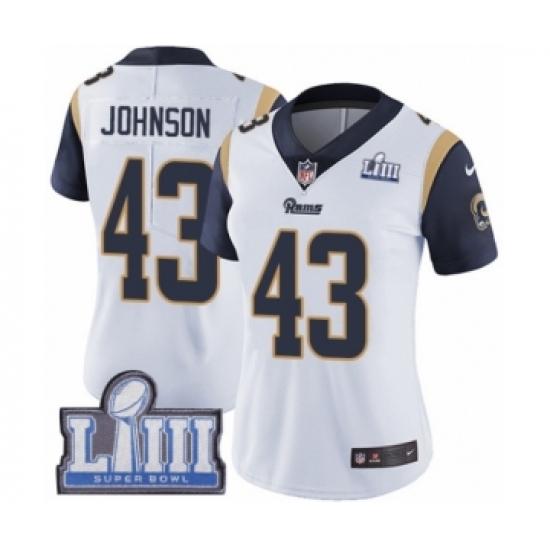 Women's Nike Los Angeles Rams 43 John Johnson White Vapor Untouchable Limited Player Super Bowl LIII Bound NFL Jersey